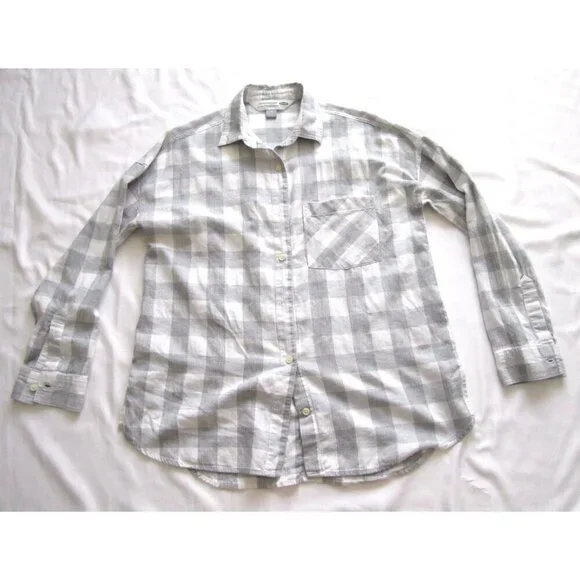 Women Old Navy Boyfriend Button Plaid 100% Cotton Long Sleeve Shirt Sz M (WB386) - Picture 1 of 10